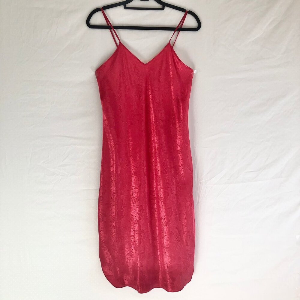 Vintage Red Floral Jacquard Satin Nightgown